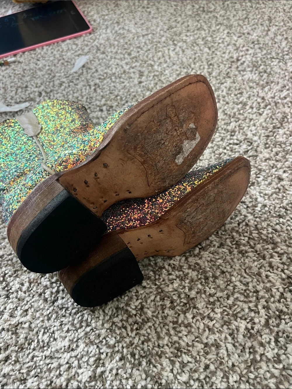 AMO Glitter Multicolor Kids' Cowboy Boots with Cream Trim